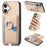 For iPhone 17 Carbon Fiber Ring Side Insert Card Bag MagSafe Phone Case(Khaki)