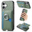 For iPhone 17 Carbon Fiber Ring Side Insert Card Bag MagSafe Phone Case(Green)
