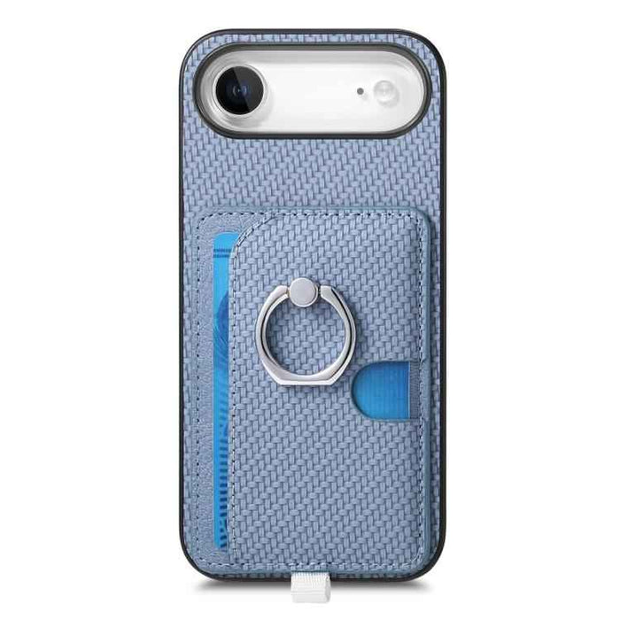 For iPhone Air Carbon Fiber Ring Side Insert Card Bag MagSafe Phone Case(Blue)
