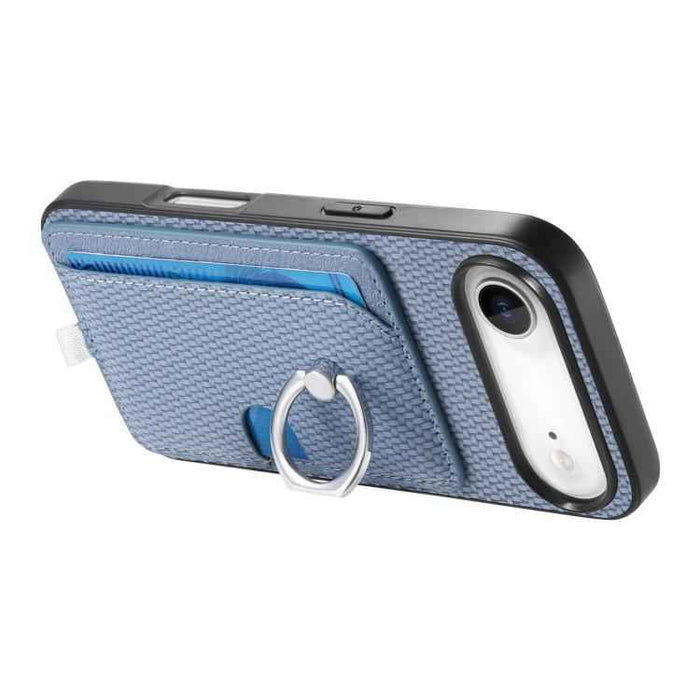 For iPhone Air Carbon Fiber Ring Side Insert Card Bag MagSafe Phone Case(Blue)
