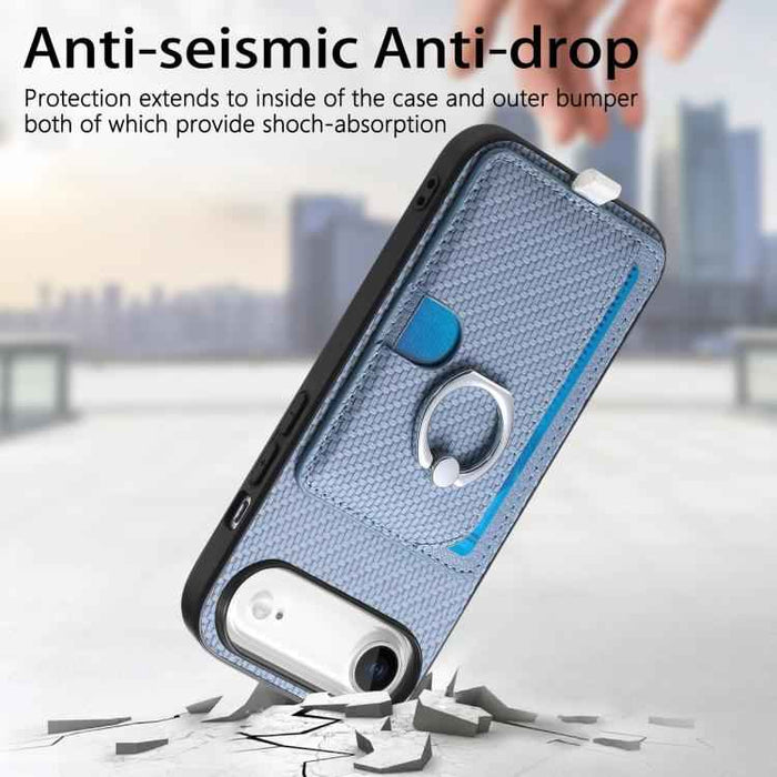 For iPhone Air Carbon Fiber Ring Side Insert Card Bag MagSafe Phone Case(Blue)