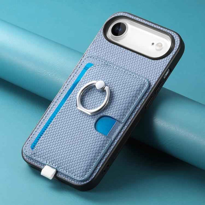 For iPhone Air Carbon Fiber Ring Side Insert Card Bag MagSafe Phone Case(Blue)