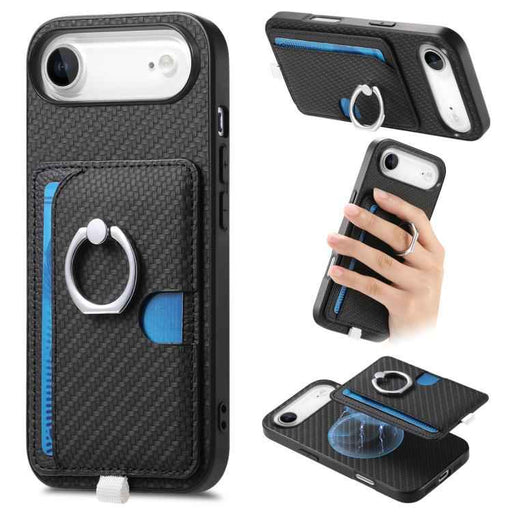For iPhone Air Carbon Fiber Ring Side Insert Card Bag MagSafe Phone Case(Black)