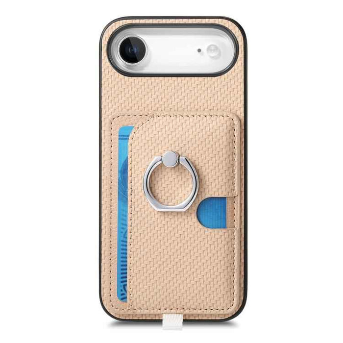 For iPhone Air Carbon Fiber Ring Side Insert Card Bag MagSafe Phone Case(Khaki)