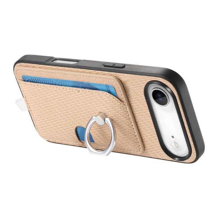 For iPhone Air Carbon Fiber Ring Side Insert Card Bag MagSafe Phone Case(Khaki)