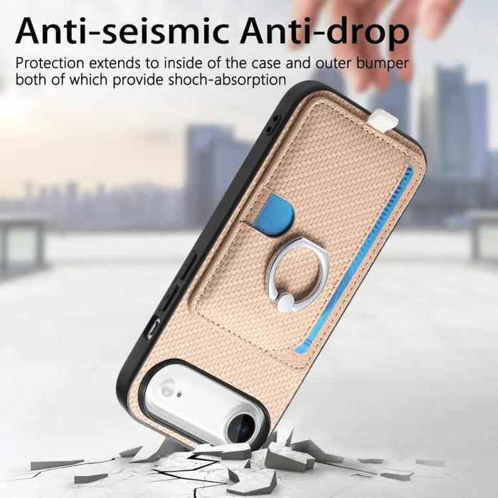 For iPhone Air Carbon Fiber Ring Side Insert Card Bag MagSafe Phone Case(Khaki)