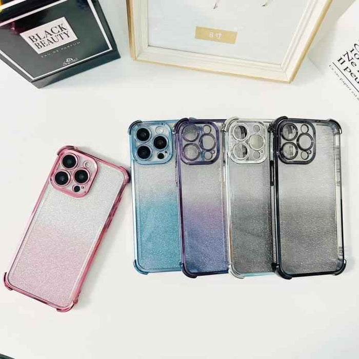 For iPhone 16 Electrpolated Glitter Four-corner Shockproof Space TPU Phone Case(Gradient Black)