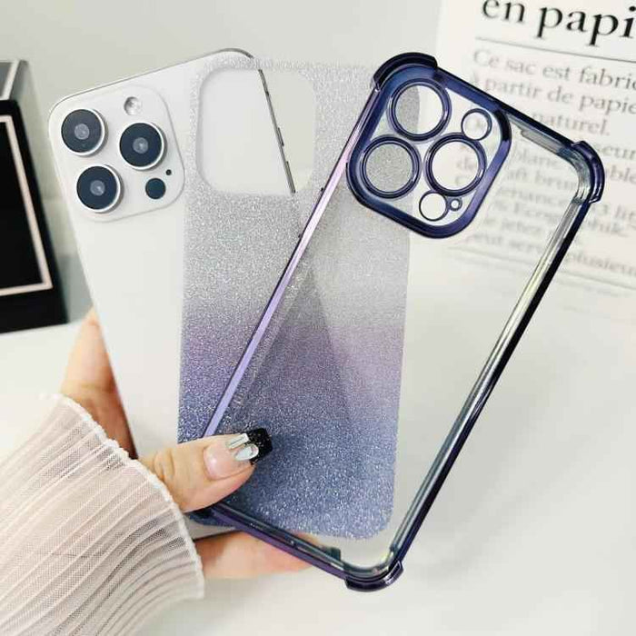 For iPhone 16 Electrpolated Glitter Four-corner Shockproof Space TPU Phone Case(Gradient Blue)