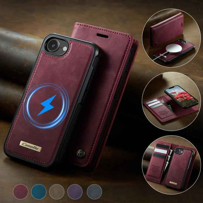 For iPhone 16e CaseMe C49 MagSafe RFID Blocking Detachable Wallet Leather Phone Case(Red)