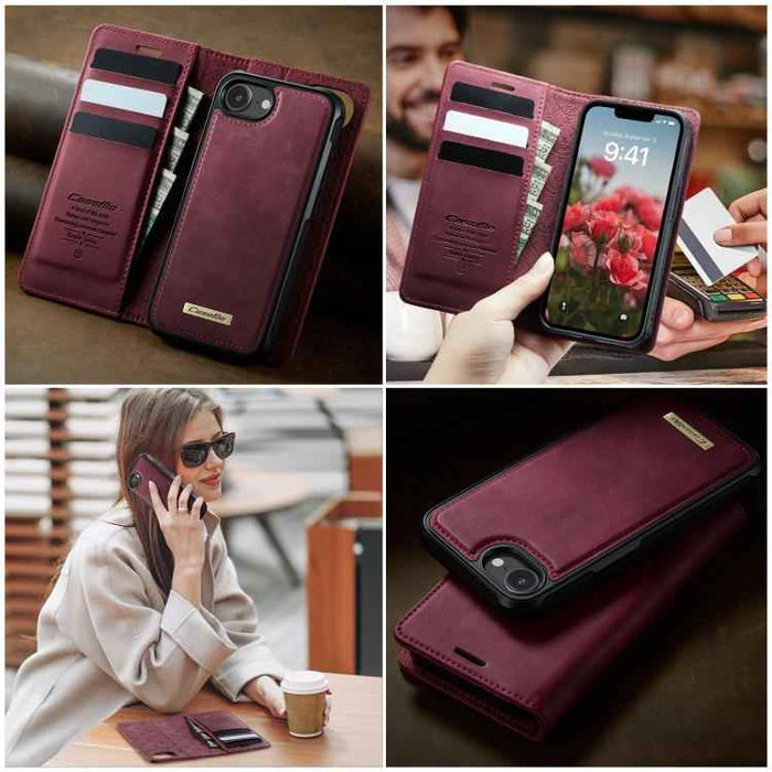 For iPhone 16e CaseMe C49 MagSafe RFID Blocking Detachable Wallet Leather Phone Case(Red)