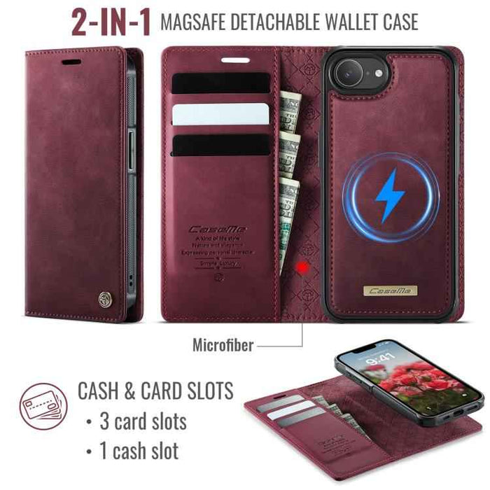 For iPhone 16e CaseMe C49 MagSafe RFID Blocking Detachable Wallet Leather Phone Case(Red)
