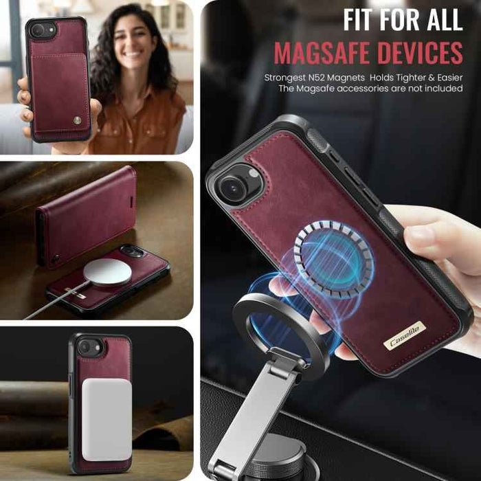 For iPhone 16e CaseMe C49 MagSafe RFID Blocking Detachable Wallet Leather Phone Case(Red)