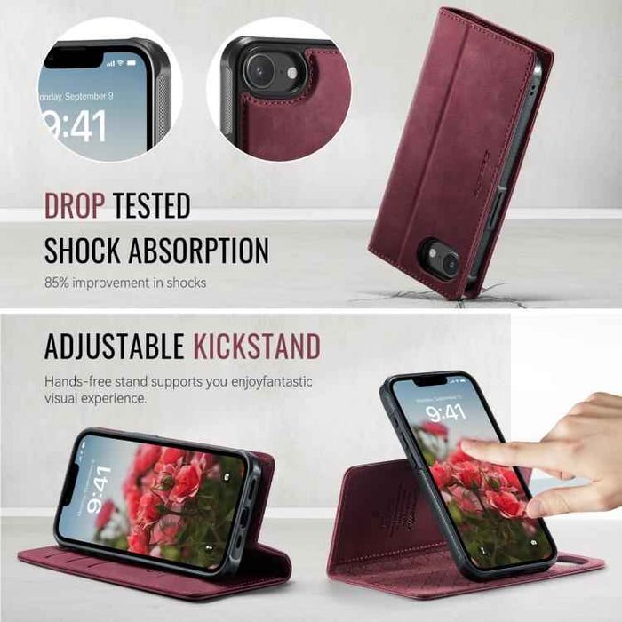 For iPhone 16e CaseMe C49 MagSafe RFID Blocking Detachable Wallet Leather Phone Case(Red)