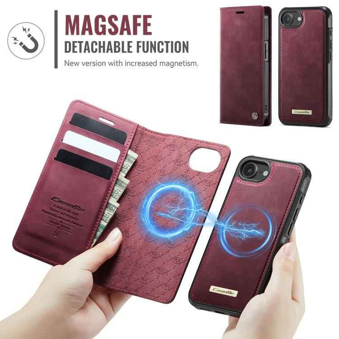 For iPhone 16e CaseMe C49 MagSafe RFID Blocking Detachable Wallet Leather Phone Case(Red)