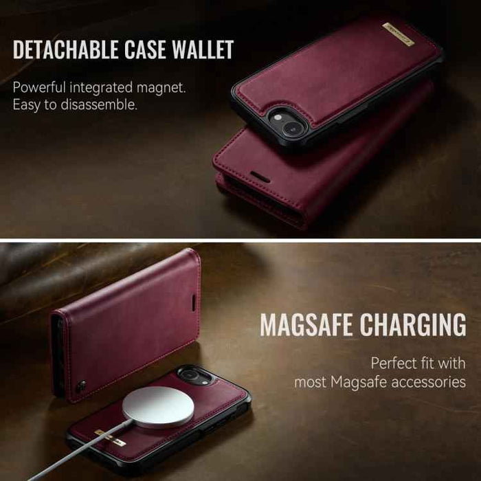 For iPhone 16e CaseMe C49 MagSafe RFID Blocking Detachable Wallet Leather Phone Case(Red)