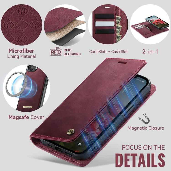 For iPhone 16e CaseMe C49 MagSafe RFID Blocking Detachable Wallet Leather Phone Case(Red)