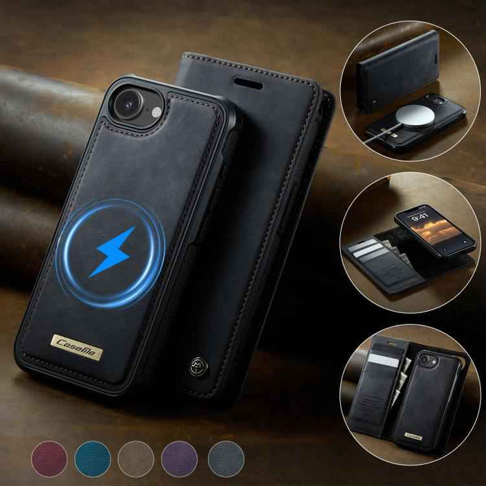 For iPhone 16e CaseMe C49 MagSafe RFID Blocking Detachable Wallet Leather Phone Case(Black)