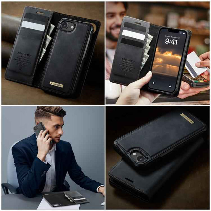 For iPhone 16e CaseMe C49 MagSafe RFID Blocking Detachable Wallet Leather Phone Case(Black)