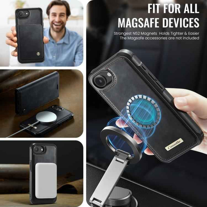 For iPhone 16e CaseMe C49 MagSafe RFID Blocking Detachable Wallet Leather Phone Case(Black)