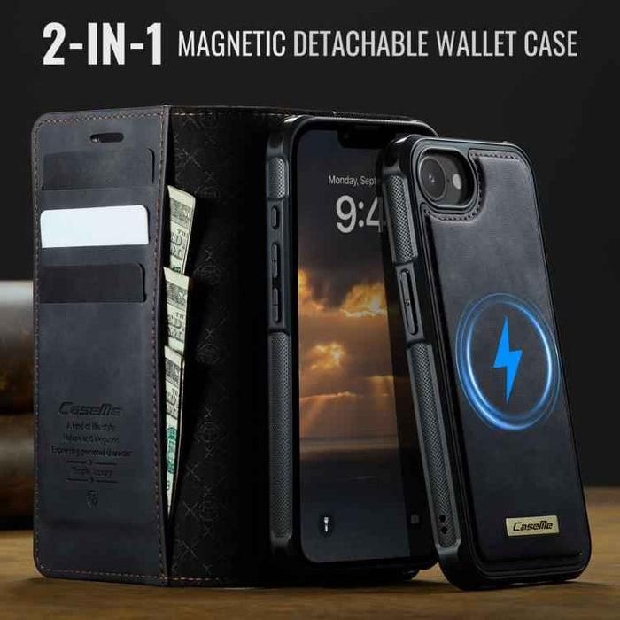 For iPhone 16e CaseMe C49 MagSafe RFID Blocking Detachable Wallet Leather Phone Case(Black)
