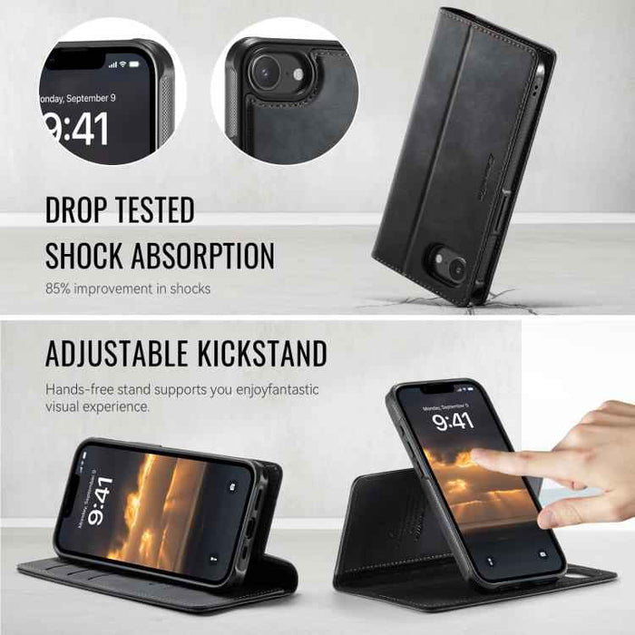 For iPhone 16e CaseMe C49 MagSafe RFID Blocking Detachable Wallet Leather Phone Case(Black)