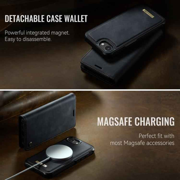 For iPhone 16e CaseMe C49 MagSafe RFID Blocking Detachable Wallet Leather Phone Case(Black)