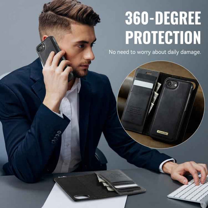 For iPhone 16e CaseMe C49 MagSafe RFID Blocking Detachable Wallet Leather Phone Case(Black)