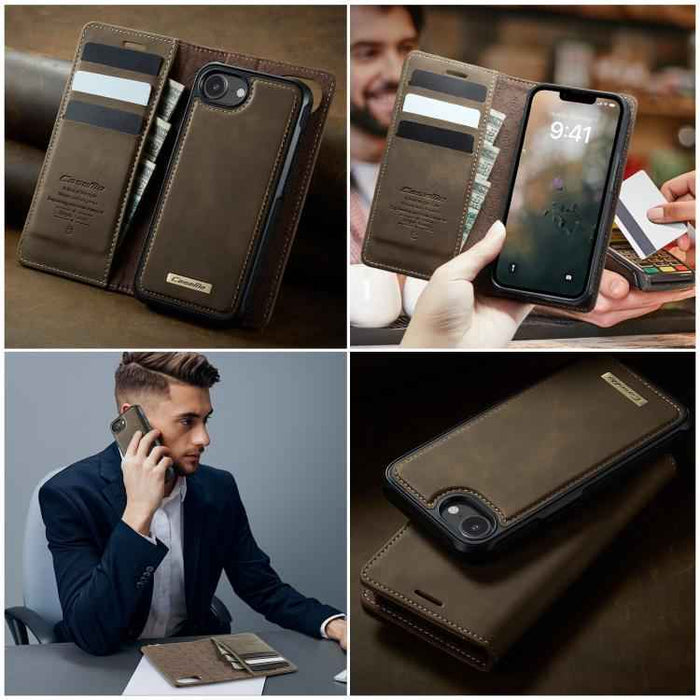 For iPhone 16e CaseMe C49 MagSafe RFID Blocking Detachable Wallet Leather Phone Case(Coffee)