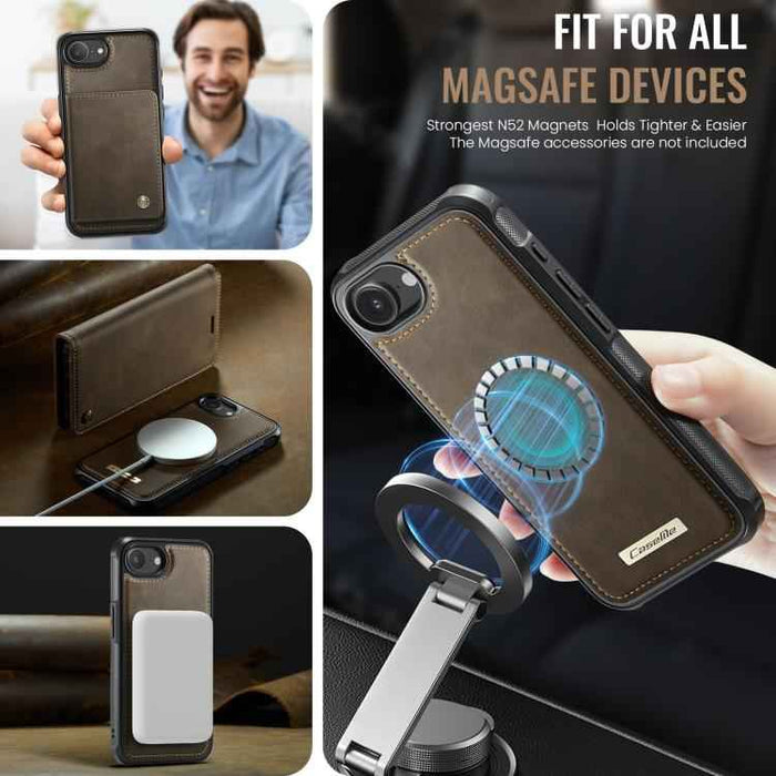 For iPhone 16e CaseMe C49 MagSafe RFID Blocking Detachable Wallet Leather Phone Case(Coffee)