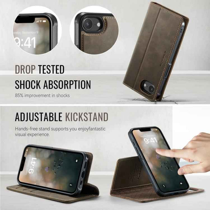 For iPhone 16e CaseMe C49 MagSafe RFID Blocking Detachable Wallet Leather Phone Case(Coffee)