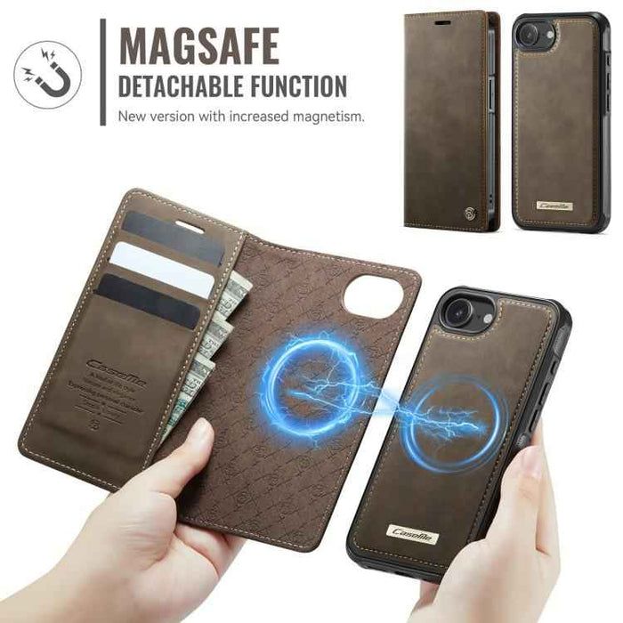 For iPhone 16e CaseMe C49 MagSafe RFID Blocking Detachable Wallet Leather Phone Case(Coffee)
