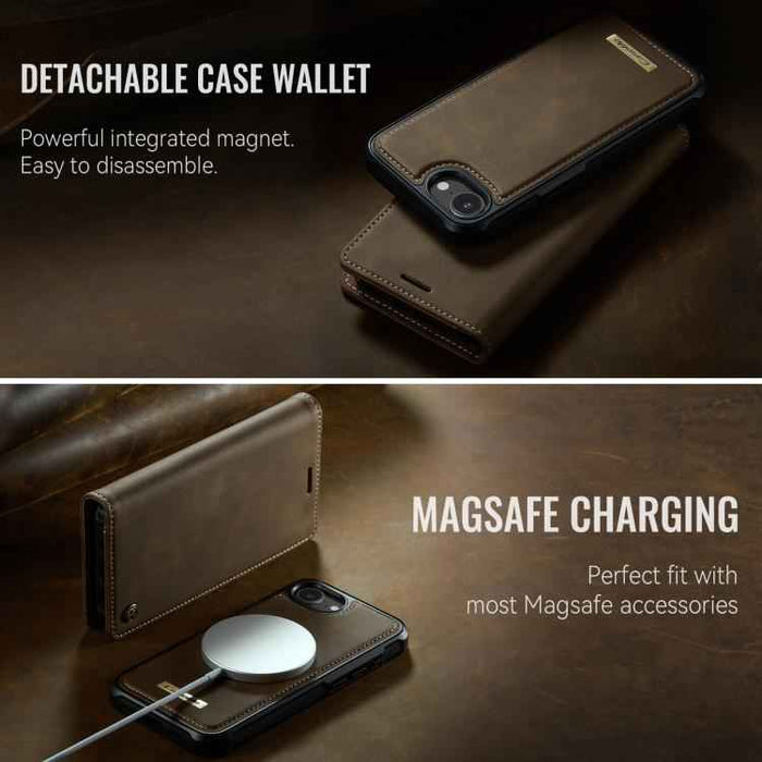 For iPhone 16e CaseMe C49 MagSafe RFID Blocking Detachable Wallet Leather Phone Case(Coffee)