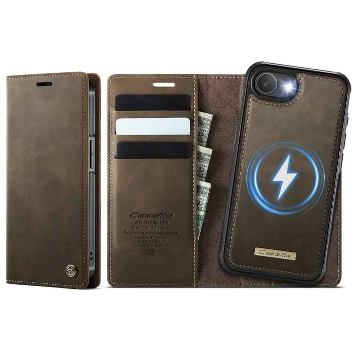 For iPhone 16e CaseMe C49 MagSafe RFID Blocking Detachable Wallet Leather Phone Case(Coffee)