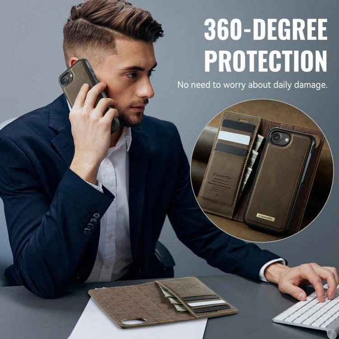 For iPhone 16e CaseMe C49 MagSafe RFID Blocking Detachable Wallet Leather Phone Case(Coffee)