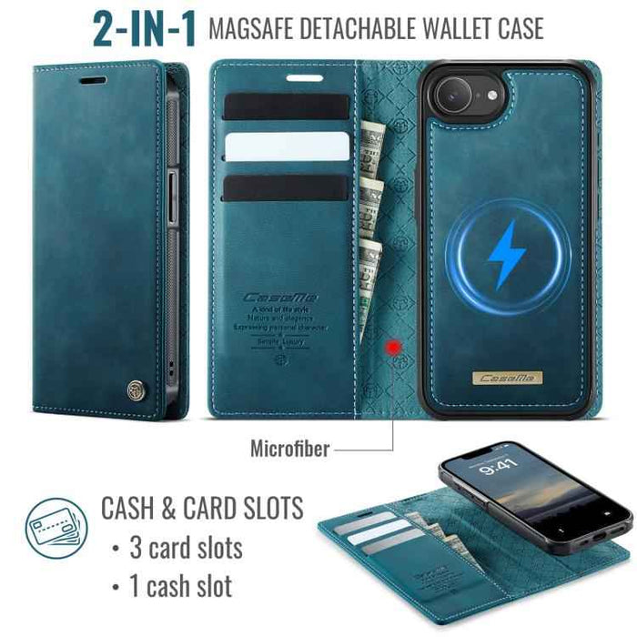 For iPhone 16e CaseMe C49 MagSafe RFID Blocking Detachable Wallet Leather Phone Case(Green)