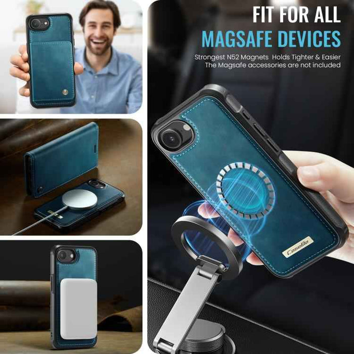 For iPhone 16e CaseMe C49 MagSafe RFID Blocking Detachable Wallet Leather Phone Case(Green)