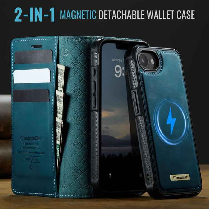 For iPhone 16e CaseMe C49 MagSafe RFID Blocking Detachable Wallet Leather Phone Case(Green)