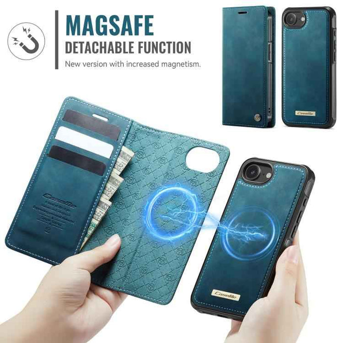 For iPhone 16e CaseMe C49 MagSafe RFID Blocking Detachable Wallet Leather Phone Case(Green)