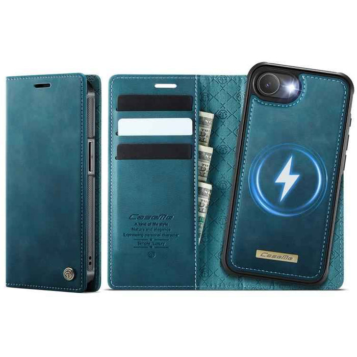 For iPhone 16e CaseMe C49 MagSafe RFID Blocking Detachable Wallet Leather Phone Case(Green)