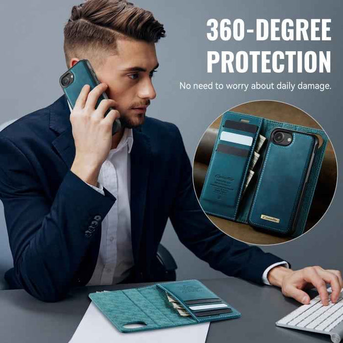 For iPhone 16e CaseMe C49 MagSafe RFID Blocking Detachable Wallet Leather Phone Case(Green)