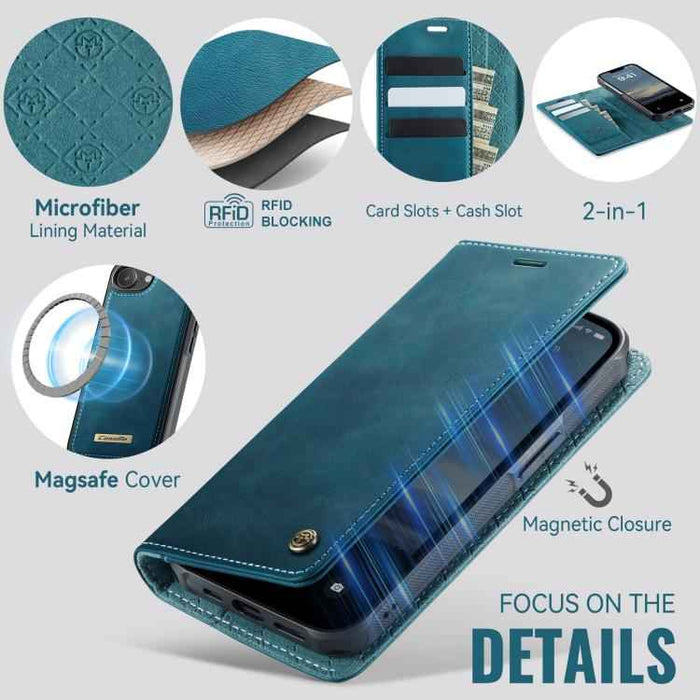 For iPhone 16e CaseMe C49 MagSafe RFID Blocking Detachable Wallet Leather Phone Case(Green)