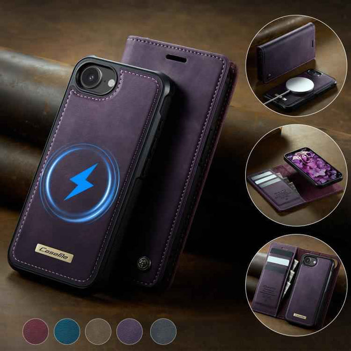 For iPhone 16e CaseMe C49 MagSafe RFID Blocking Detachable Wallet Leather Phone Case(Purple)