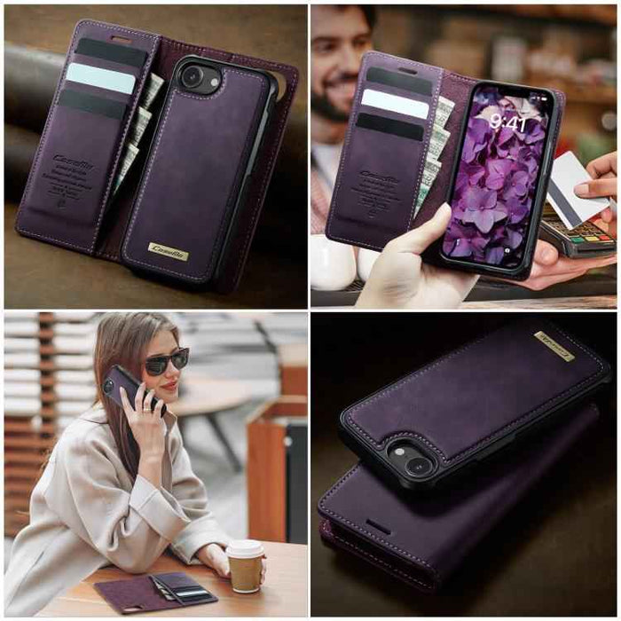 For iPhone 16e CaseMe C49 MagSafe RFID Blocking Detachable Wallet Leather Phone Case(Purple)