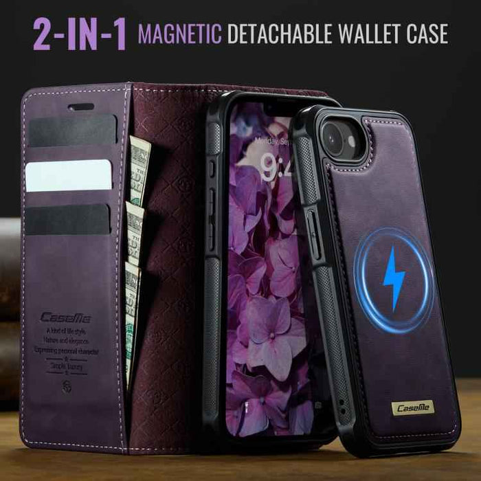 For iPhone 16e CaseMe C49 MagSafe RFID Blocking Detachable Wallet Leather Phone Case(Purple)