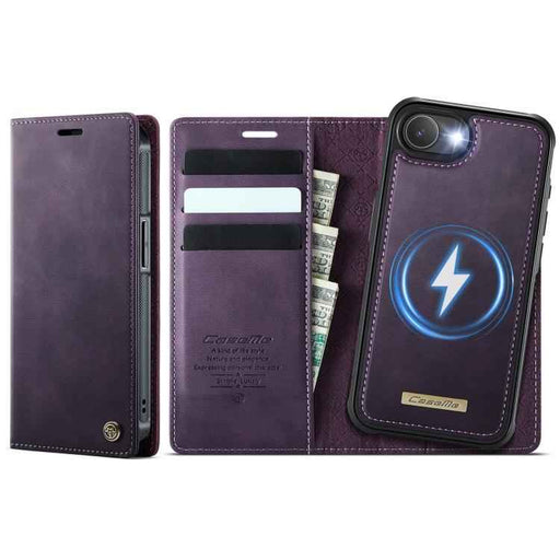 For iPhone 16e CaseMe C49 MagSafe RFID Blocking Detachable Wallet Leather Phone Case(Purple)