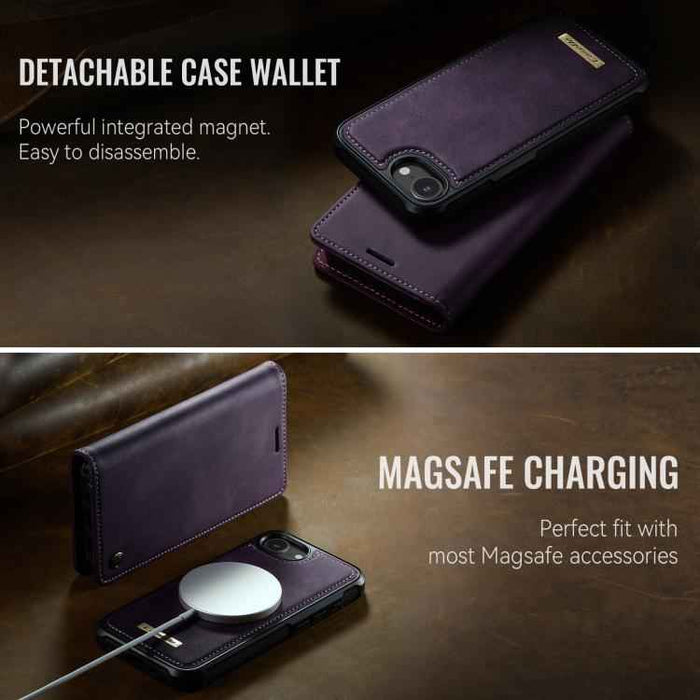 For iPhone 16e CaseMe C49 MagSafe RFID Blocking Detachable Wallet Leather Phone Case(Purple)