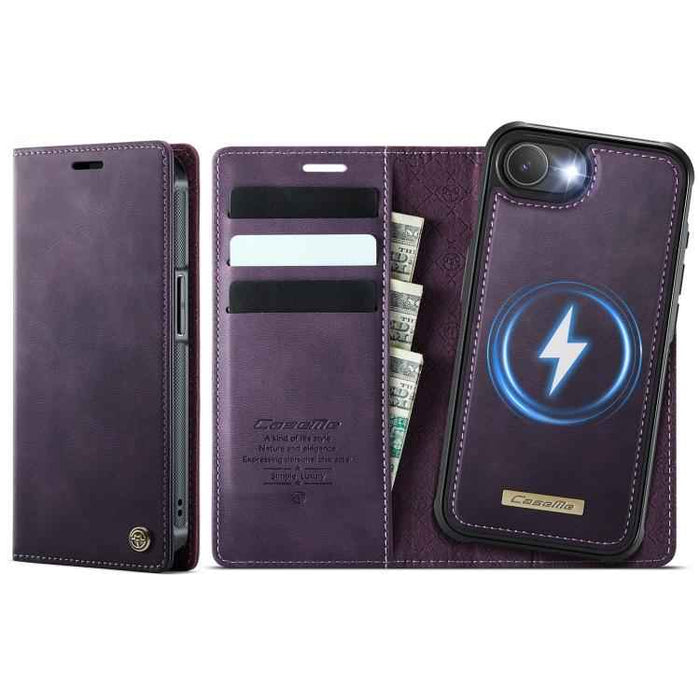 For iPhone 16e CaseMe C49 MagSafe RFID Blocking Detachable Wallet Leather Phone Case(Purple)