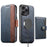 For iPhone 14 Pro Max Suteni Q07S1 3-in-1 Detachable Wallet MagSafe Splicing Leather Phone Case(Blue)