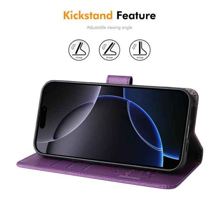 For iPhone 16 Pro ENKAY RFID Blocking Wallet Kickstand Litchi Texture Leather Phone Case(Purple)
