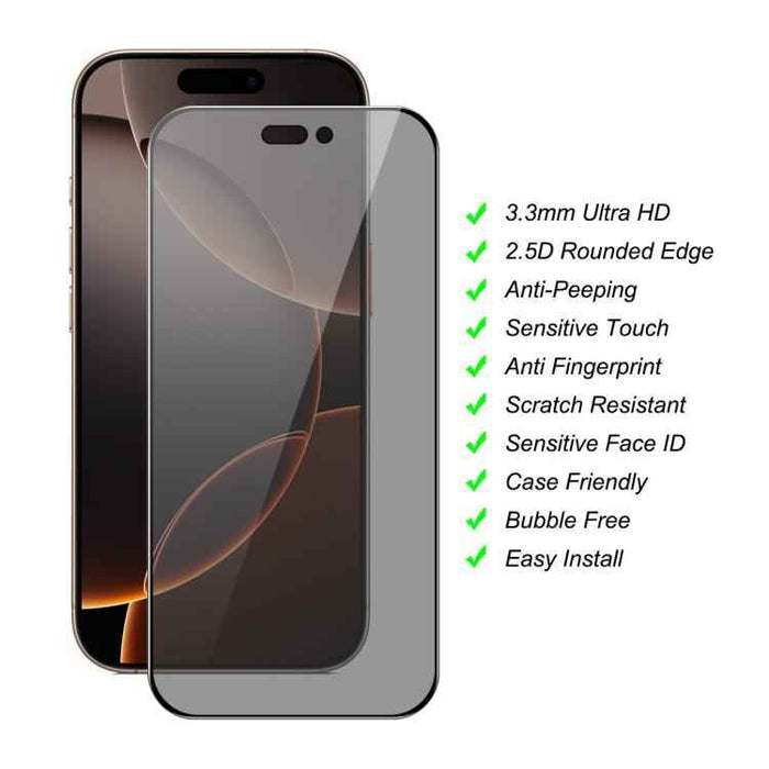 For iPhone 16 Pro JUNSUNMAY 25pcs Silk Print Full Coverage Privacy Tempered Glass Film
